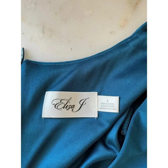 Eliza J Women’s Faux Wrap Surplice Neck Drapey Mini Dress Size 6 Teal - Picture 8 of 9